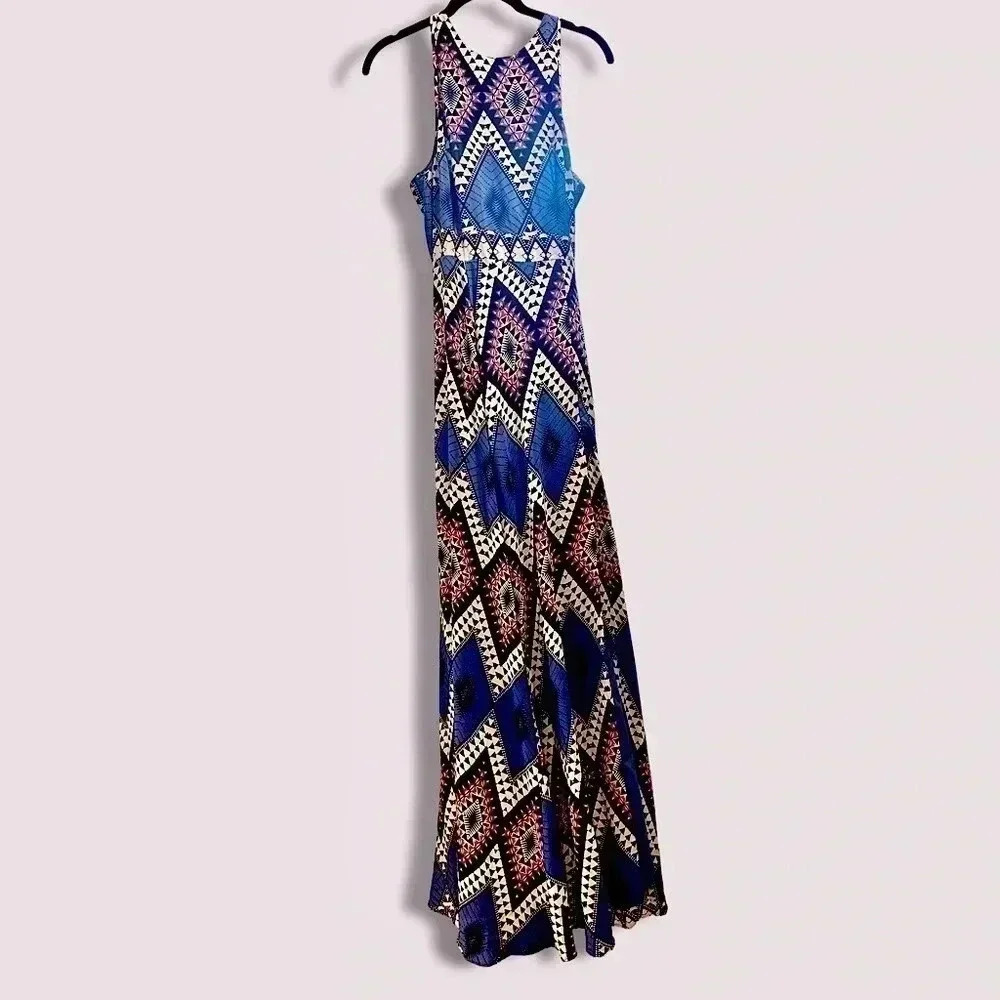 Yumi Kim Dream Maxi Silk Long Dress Gown High Neck Abstract Print Flowy Skirt M​ - Picture 14 of 15